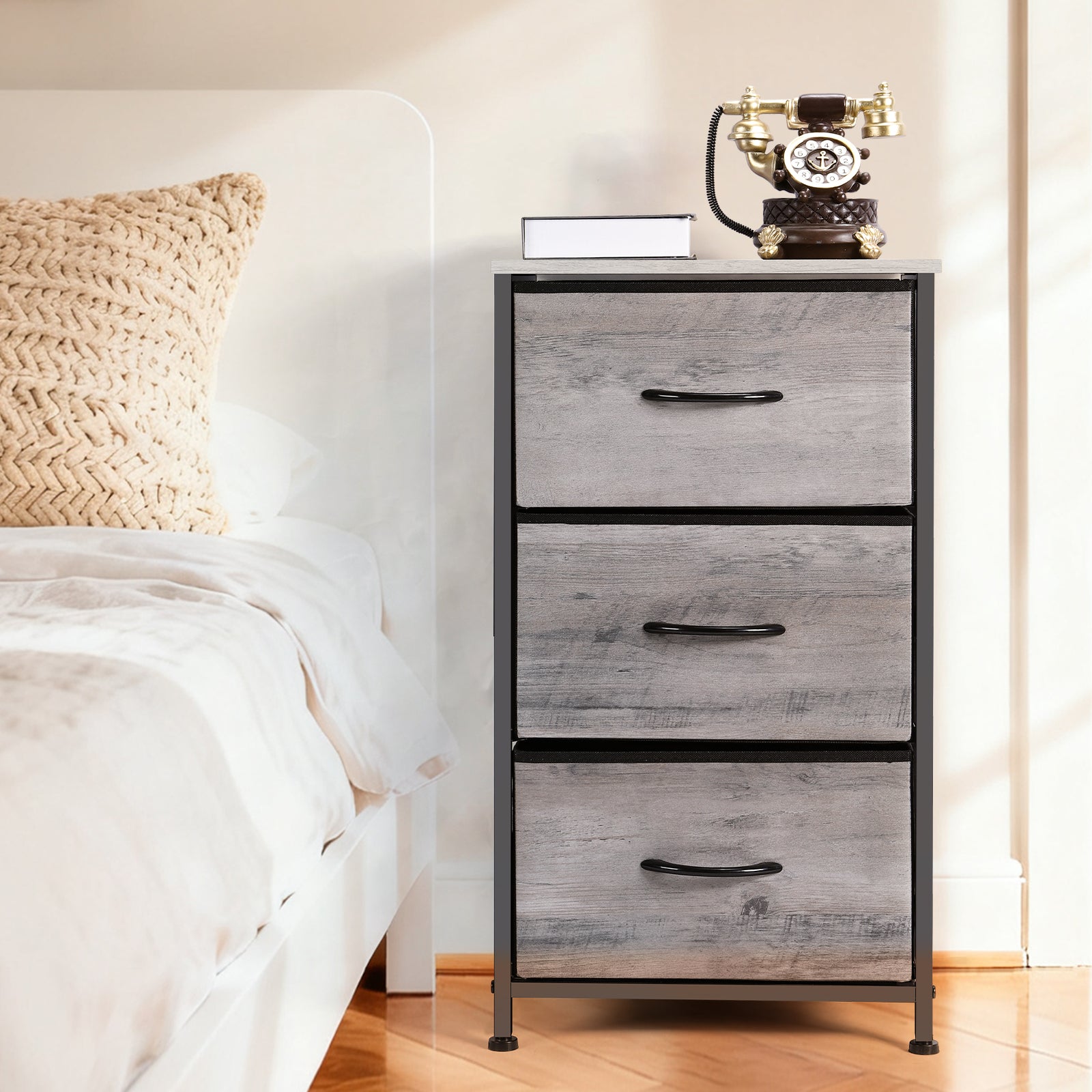 3-Drawer Fabric Nightstand Dresser - Small Storage Tower for Bedroom & Closets