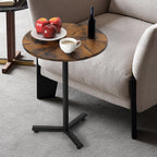 Round Pedestal Side Table - Adjustable Height Industrial End Table for Small Spaces & Sofa, Rustic Brown,
