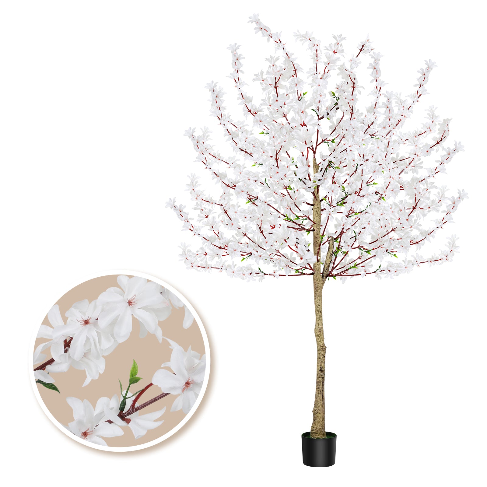 6ft Artificial Winter Jasmine Tree with White Flowers, Tall Faux Potted Blooming Plant for Indoor Home Office & Wedding Decor