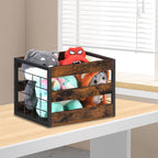 2-Pack Vinyl Record Storage Box - Wood Cube Album Holder with Handles for LPs & Office Files,