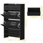Modern 3-Tier Flip Drawer Shoe Cabinet - Narrow Entryway Organizer for 24-32 Pairs, Black Farmhouse Style