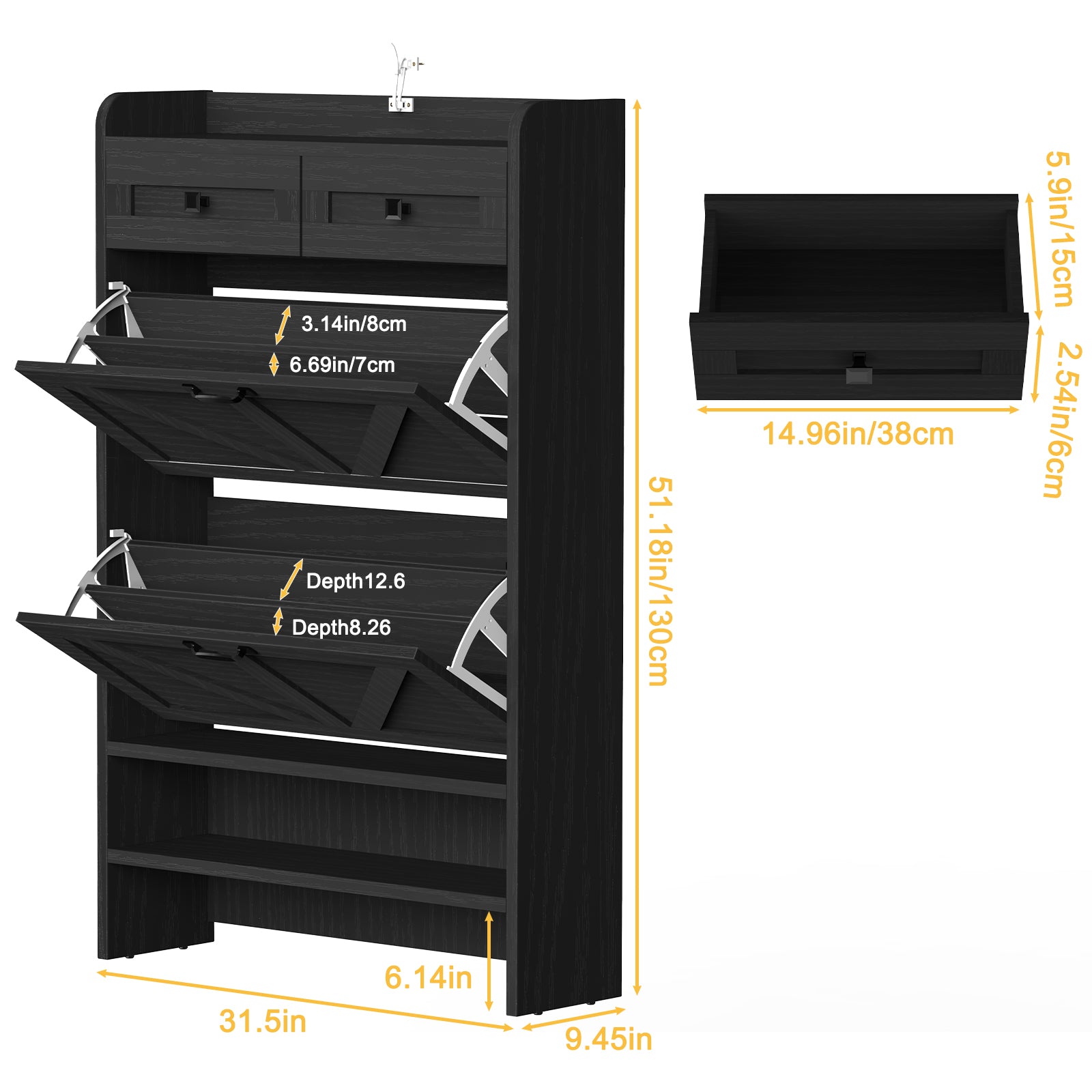Modern 3-Tier Flip Drawer Shoe Cabinet - Narrow Entryway Organizer for 24-32 Pairs, Black Farmhouse Style