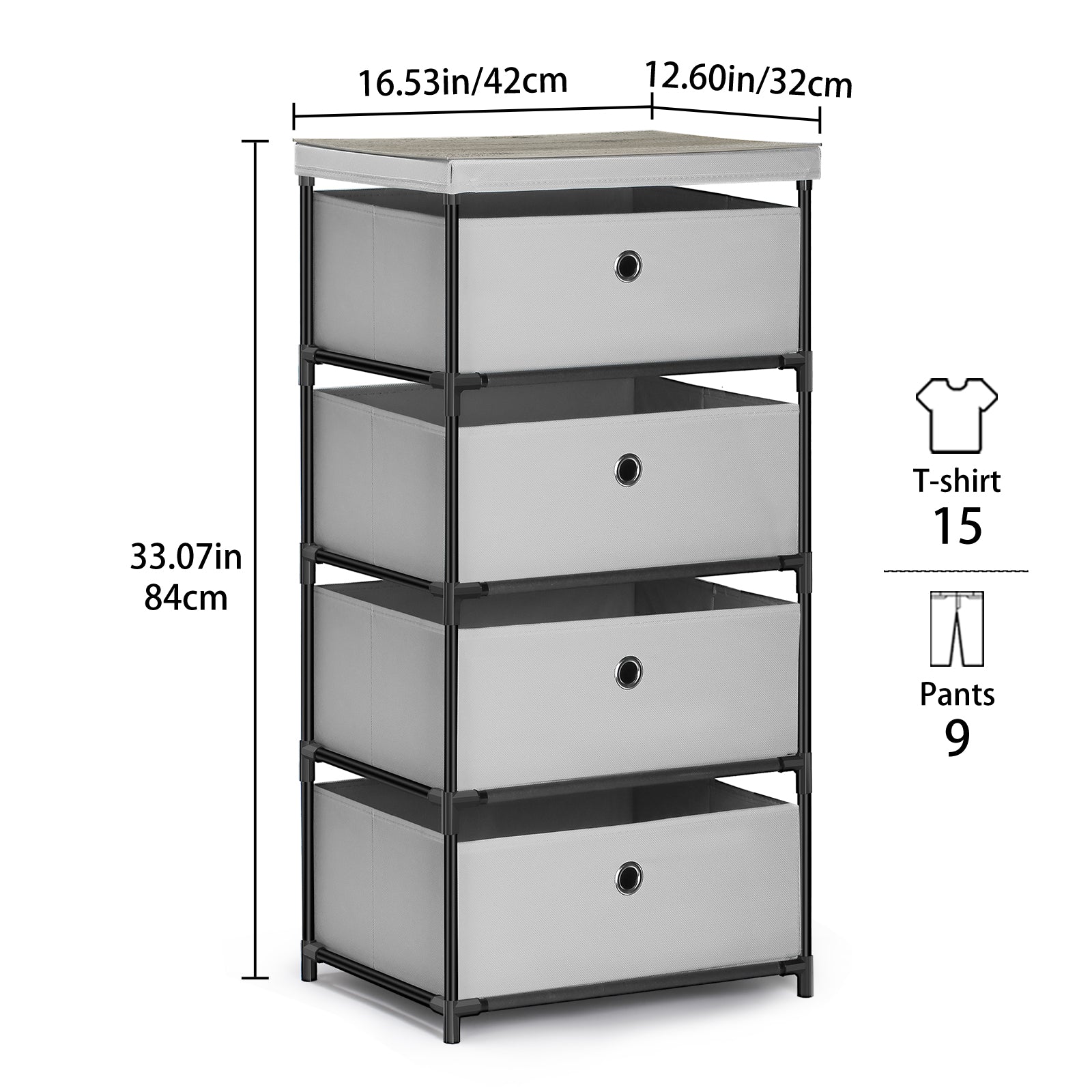 4-Drawer Light Grey Fabric Dresser - Storage Tower for Bedroom, Closets & Dorms