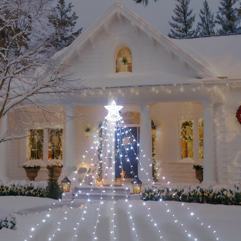 Remote Control Waterfall String Lights - Plug-in White LED Meteor Shower Lights for Outdoor Decor