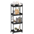 4-Tier Plastic Rolling Utility Cart with Handle, Hooks, Multi-Functional Storage Trolley for Office, Living Room, Kitchen, Movable Storage Organizer with Wheels