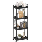 4-Tier Plastic Rolling Utility Cart with Handle, Hooks, Multi-Functional Storage Trolley for Office, Living Room, Kitchen, Movable Storage Organizer with Wheels