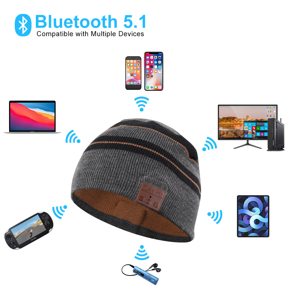 Washable Bluetooth 5.1 Beanie with Buttons Control, Fleece Lined Warm Knitted Music Hat, HiFi Stereo Bluetooth Headphone Hat with Mic for Call, Winter Outdoor Ski Jogging Hat