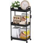 3-layer storage rack - black, three-layer roller cart with wheels and handles. Suitable for offices, living rooms, and laundry rooms.