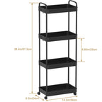 4-Tier Plastic Rolling Utility Cart with Handle, Hooks, Multi-Functional Storage Trolley for Office, Living Room, Kitchen, Movable Storage Organizer with Wheels