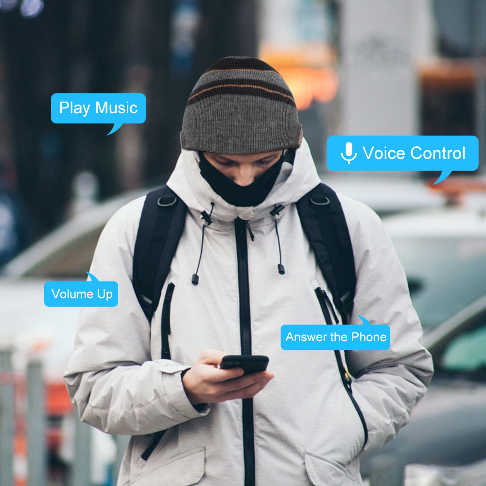 Washable Bluetooth 5.1 Beanie with Buttons Control, Fleece Lined Warm Knitted Music Hat, HiFi Stereo Bluetooth Headphone Hat with Mic for Call, Winter Outdoor Ski Jogging Hat