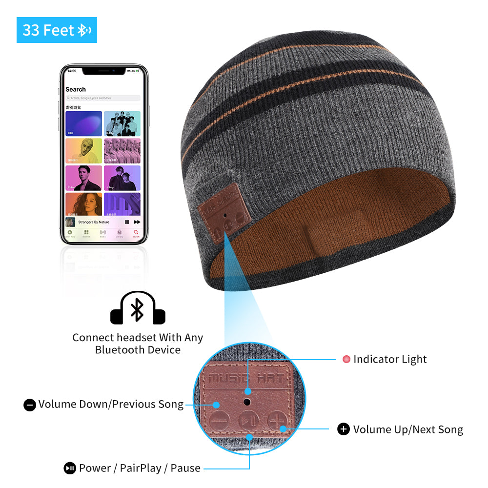 Washable Bluetooth 5.1 Beanie with Buttons Control, Fleece Lined Warm Knitted Music Hat, HiFi Stereo Bluetooth Headphone Hat with Mic for Call, Winter Outdoor Ski Jogging Hat