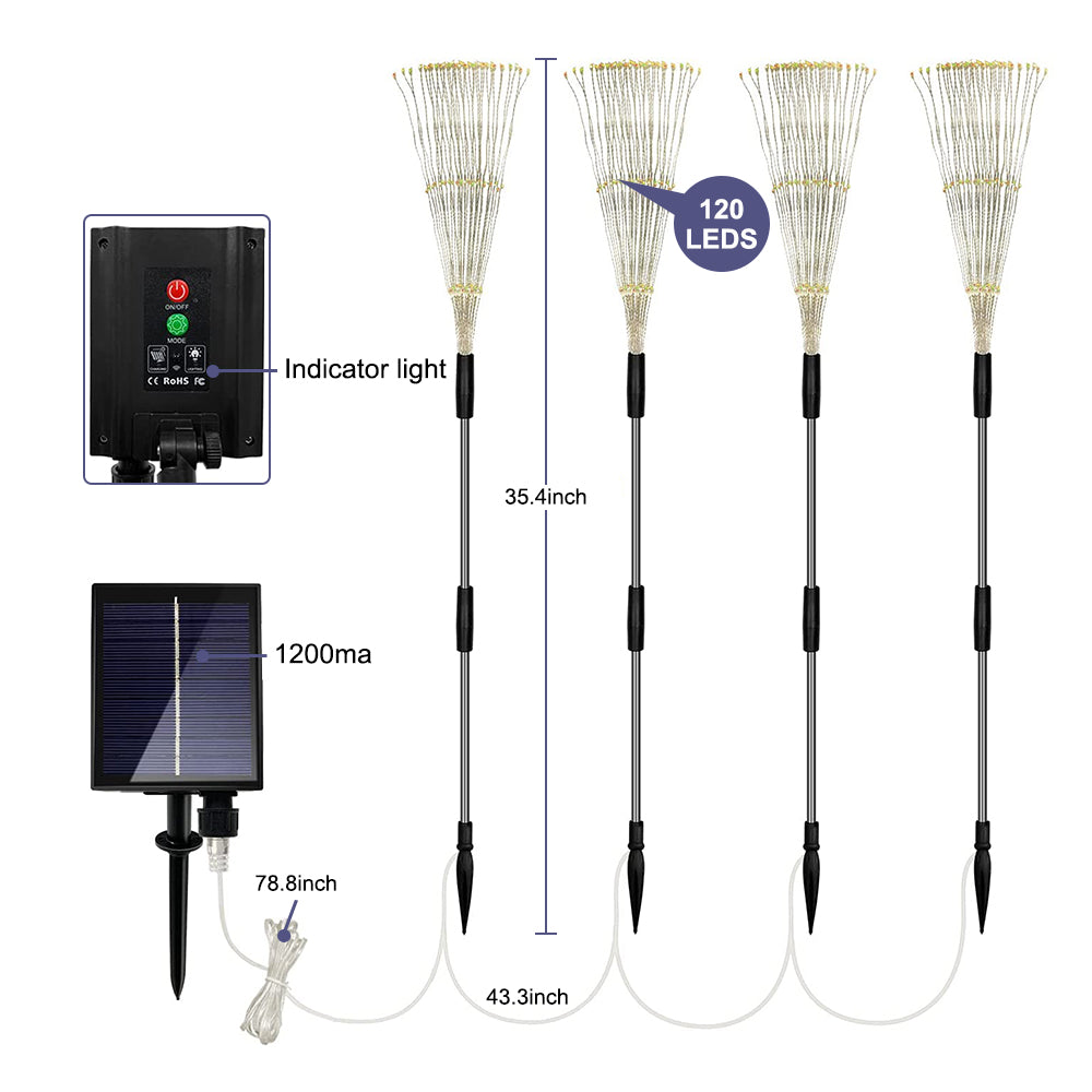 4 Pack Solar Firework Garden Lights, 120 LED Starburst Fairy Lights with Remote, 8 Modes IP65 Waterproof Decorative Lights for Patio, Party, Christmas