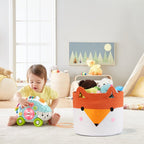 Bear Fox Cat Woven Cotton Rope Baskets, Baby Nursery Laundry Basket with Handle