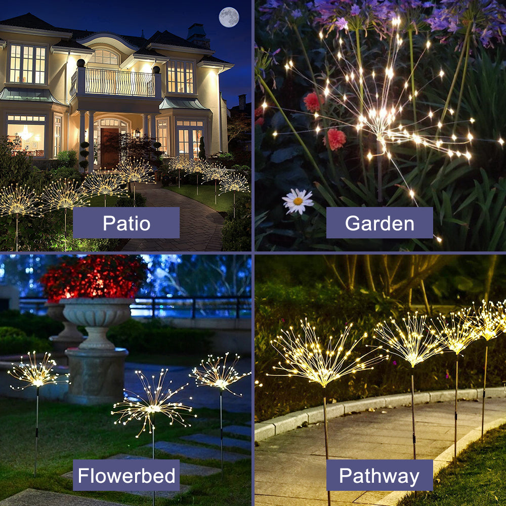 4 Pack Solar Firework Garden Lights, 120 LED Starburst Fairy Lights with Remote, 8 Modes IP65 Waterproof Decorative Lights for Patio, Party, Christmas