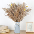 Boho Dried Flower Decor, Fluffy Brown Dried Pampas Grass with Yellow Billy Buttons, Natural Long Dried Grass Stems for Bedroom Bathroom Wedding Centerpiece Vase Fillers