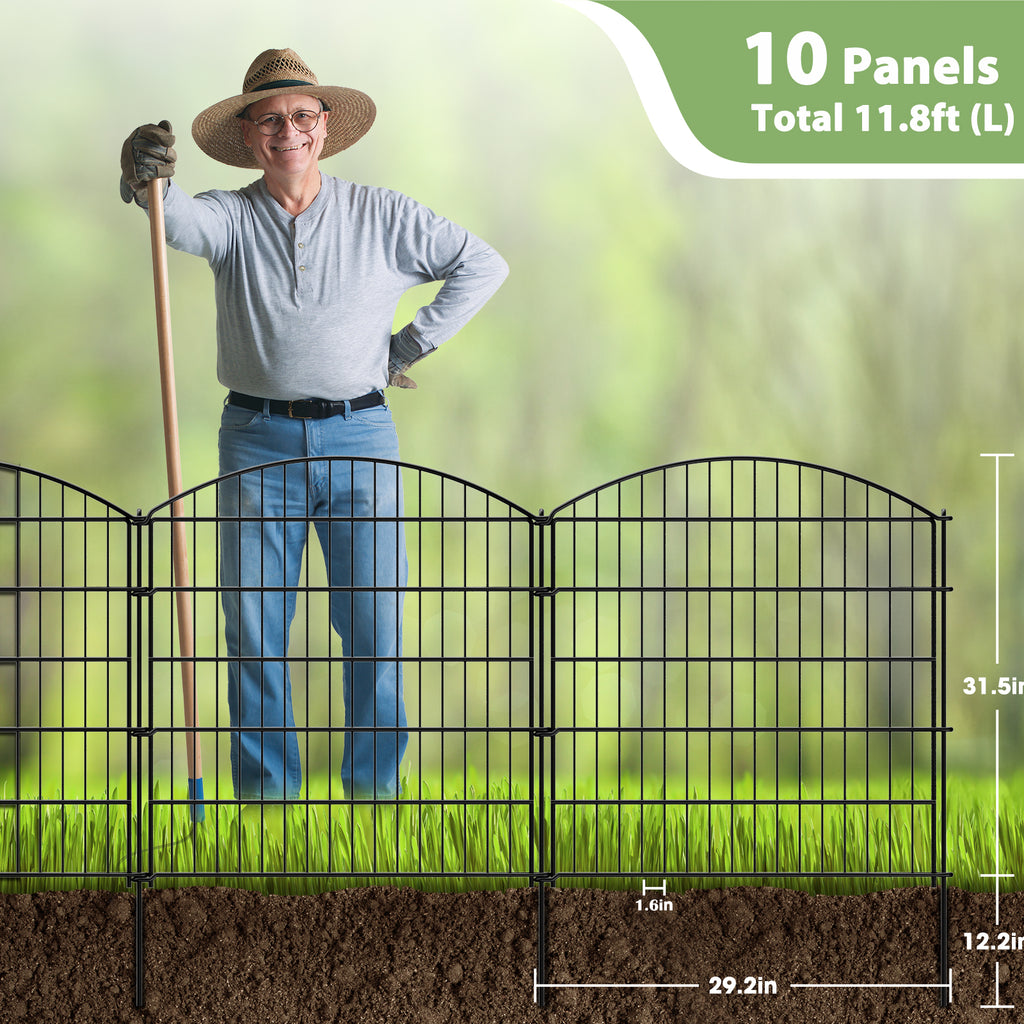 Decorative Garden Fence with Gate - Rustproof Metal Panel Set - No-Dig Animal Barrier for Dogs & Rabbits,
