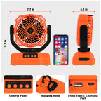 Portable 10000mAh Rechargeable Outdoor Fan with LED Lantern, 4 Speeds, Oscillating USB Desk Fan and Remote for Camping, Beach, and Travel