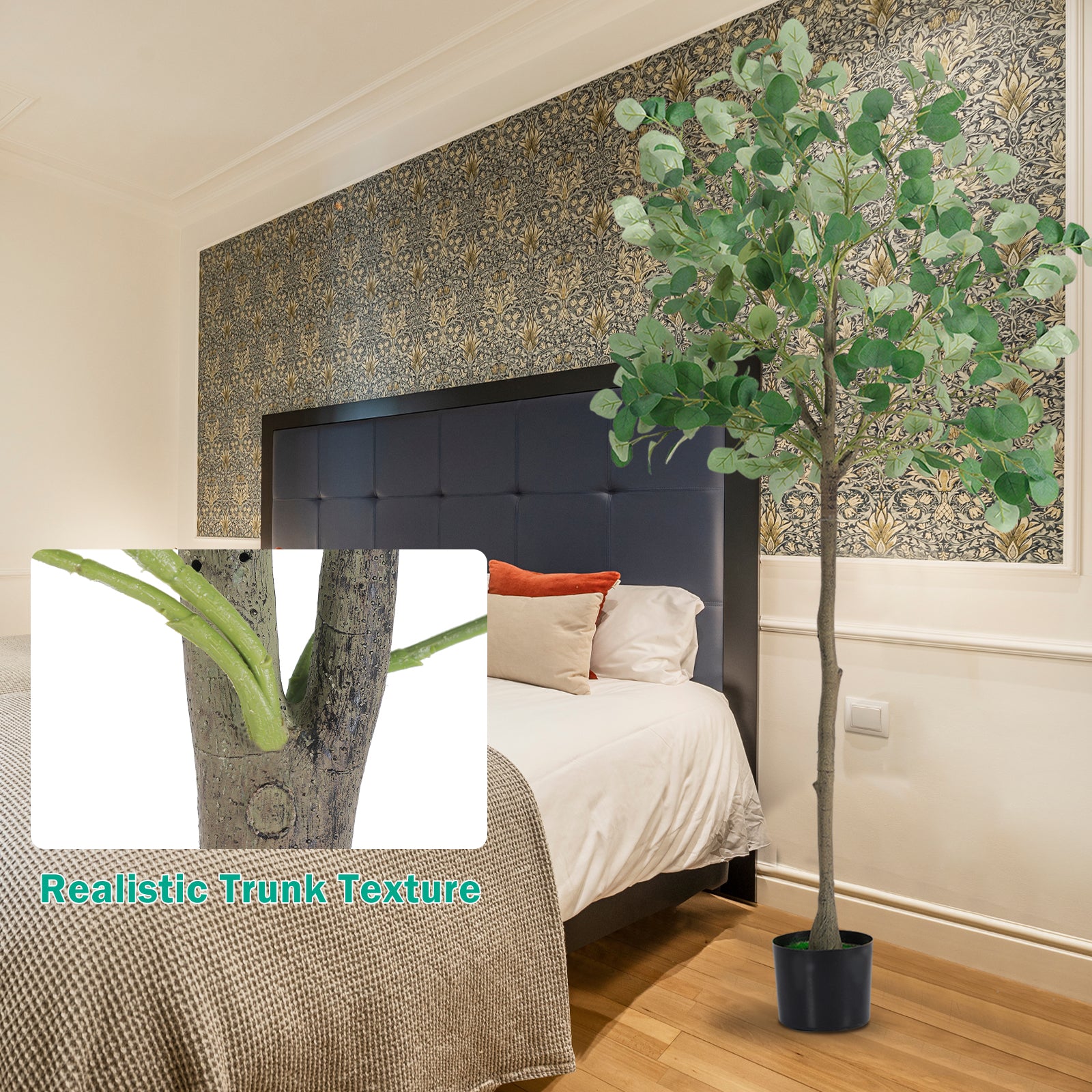 6FT Tall Artificial Eucalyptus Tree - Realistic Faux Silk Potted Plant for Indoor Decor