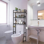Iron & Oak 3-Tier Over-the-Toilet Organizer | Industrial Space-Saving Bathroom Station with Integrated Paper Holder