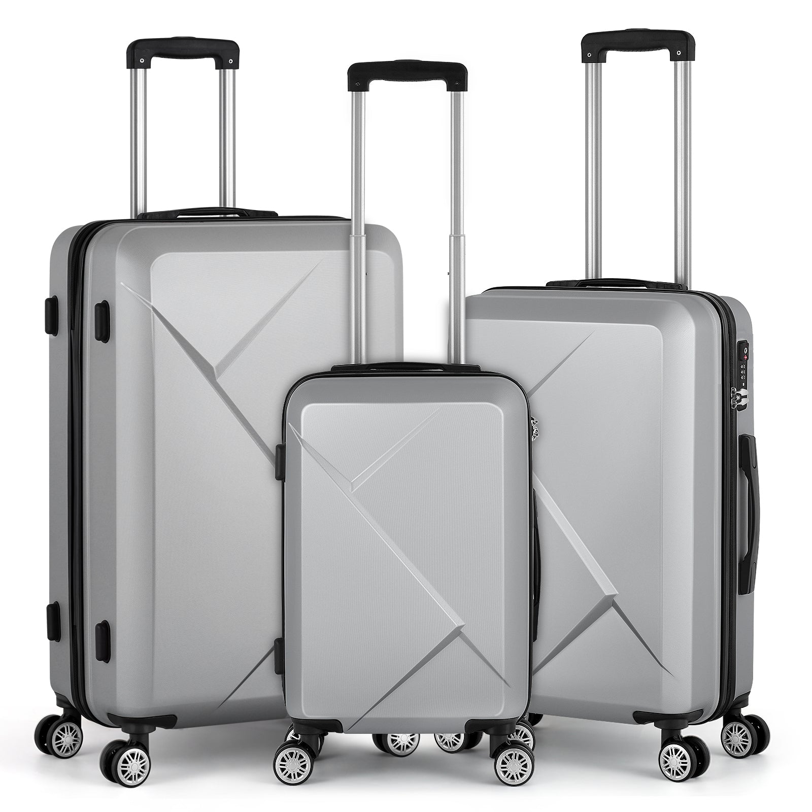 3 Piece Luggage Set, ABS Hardside Spinner Suitcases with TSA Lock, 20 /24/28 Inch Lightweight Travel Trolley Bags, Red