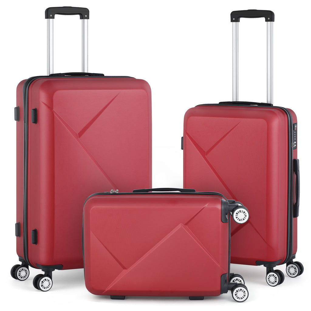 3 Piece Luggage Set, ABS Hardside Spinner Suitcases with TSA Lock, 20 /24/28 Inch Lightweight Travel Trolley Bags, Red