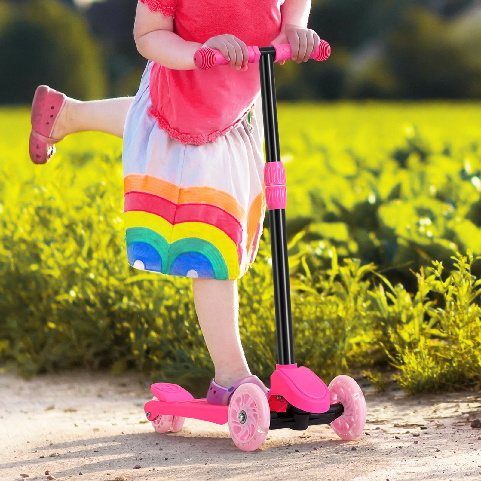3-Wheeled Toddler Scooter for Kids Ages 2-8, Toddlers Age 3-8 Year Old Boys and Girls- Kid Three Wheel Scooters with LED Light Up Wheels, Lean to Steer, and Height Adjustable