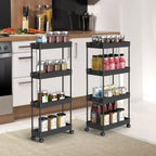 2 Packs Slim Storage Rolling Cart with Wheels, 4 Tier Utility Carts Bathroom Organizers and Storage, for Kitchen Narrow Place, Black