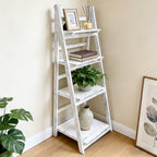 Ladder Shelf, 4-Tier Wooden Plant Shelves, Rustic Flower Display Rack, Freestanding Storage Rack, Indoor Flowerpot Stand Ladder Bookshelf for Living Room, Bedroom, Balcony, Gray White