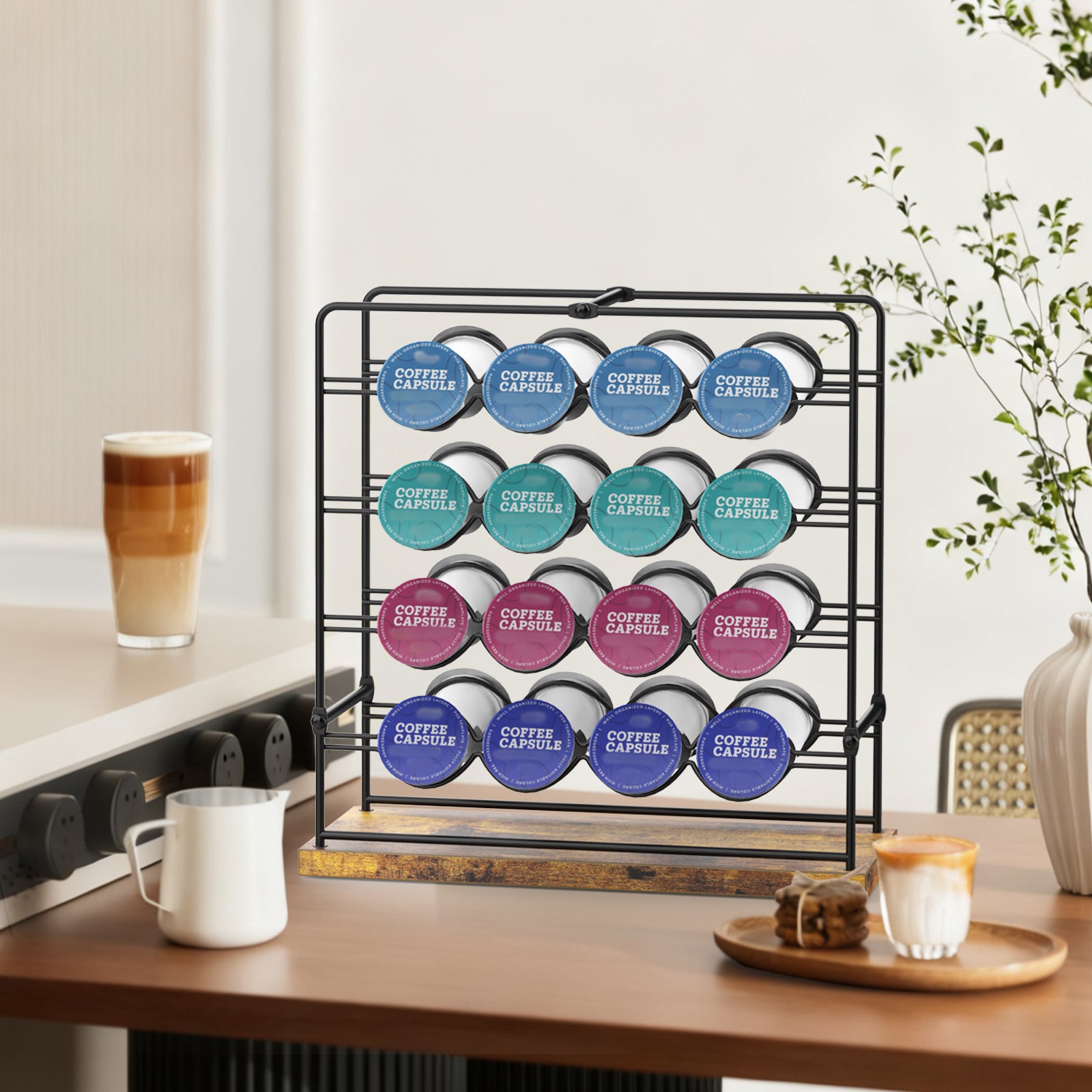 32-Capacity K-Cup Coffee Pod Holder -Rustic Wood & Metal Countertop Organizer