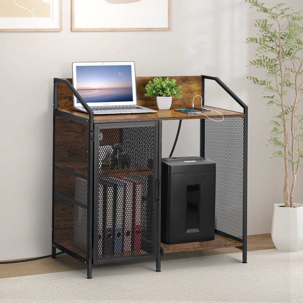 File Cabinet with Charging Station - 3-Tier Printer Stand & Paper Shredder Holder for Office