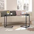 Set of 2 C-Shaped End Tables with Charging Station, Mobile Snack Tables for Sofa & Couch, Oak Grey Finish,
