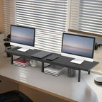 Dual Monitor Stand Riser with Power Outlets - Desk Organizer with 3 USB & 2 AC Ports for PC Laptop,