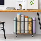 18-Slot Blueprint Storage Rack Cart - Mobile & Lockable Wrapping Paper Holder, Architectural Plans Organizer,