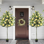 6ft Artificial Camellia Tree with Yellow Flowers, Tall Faux Blooming Tree in Pot for Indoor Outdoor Home Front Door Decor