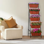 5-Tier Vertical Garden Bed - Large Capacity Standing Planter Boxes with Drainage Trays, Brick Red