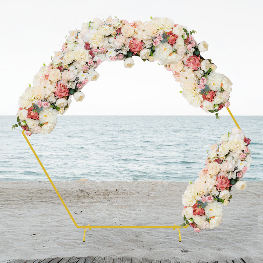 Hexagon Gold Wedding Arch Stand (7.2ft), Large Metal Backdrop Stand for Party & Garden Decoration