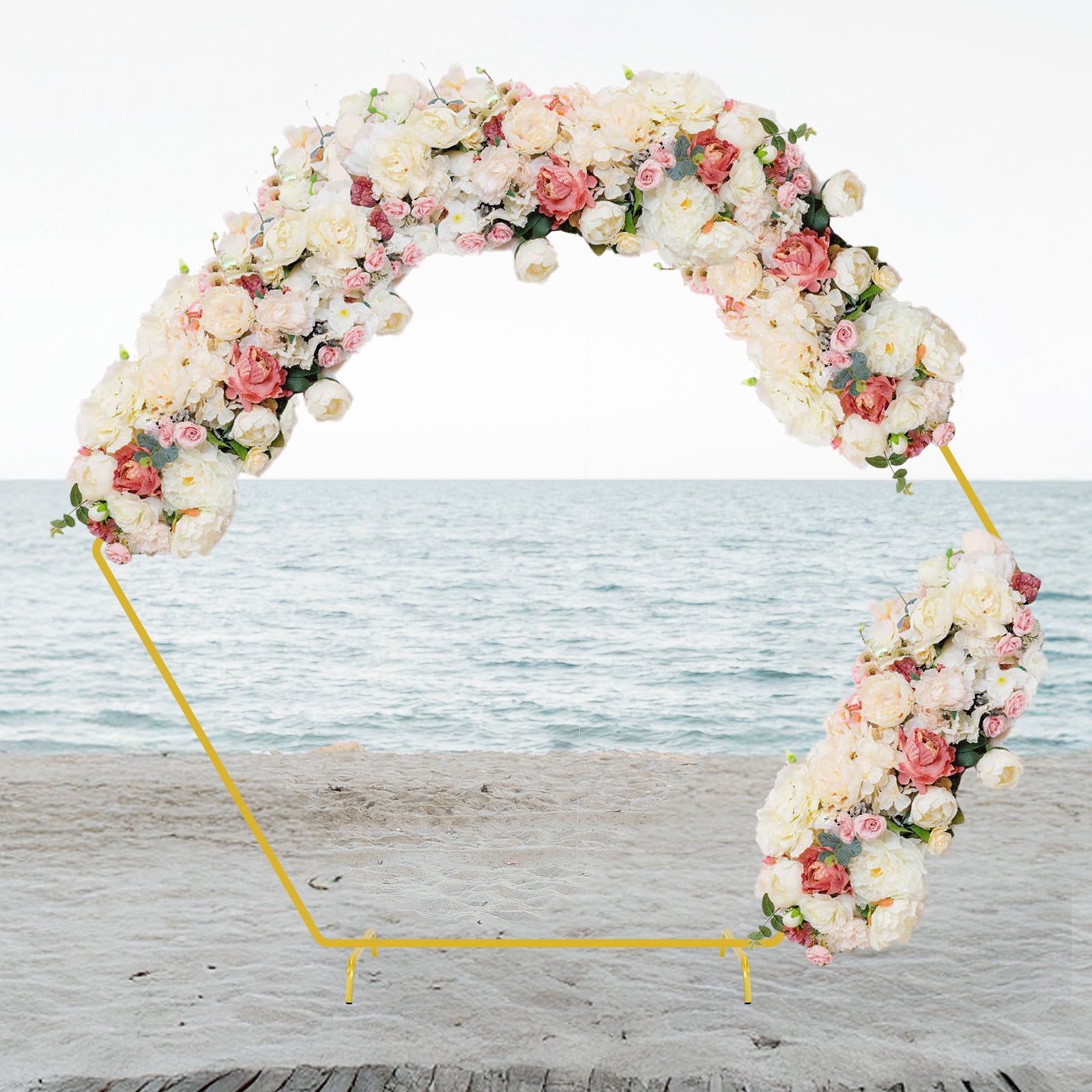 Hexagon Gold Wedding Arch Stand (7.2ft), Large Metal Backdrop Stand for Party & Garden Decoration