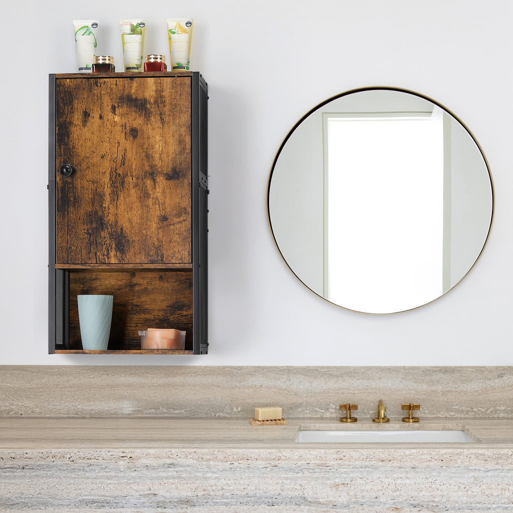 Rustic Farmhouse Wall-Mounted Bathroom Cabinet with Mesh Sides