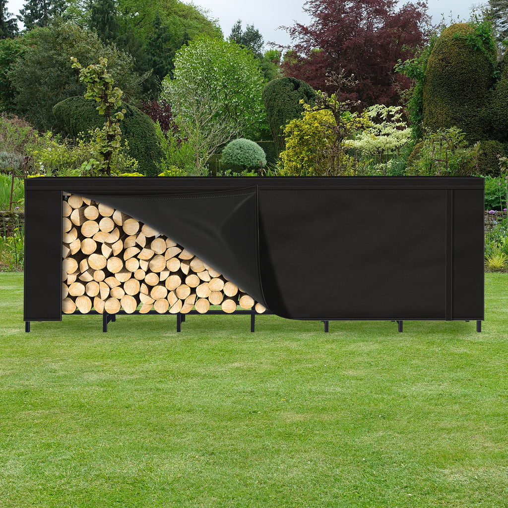 8ft All-Weather Firewood Gallery | Heavy-Duty Log Stacker with Waterproof Protective Cover