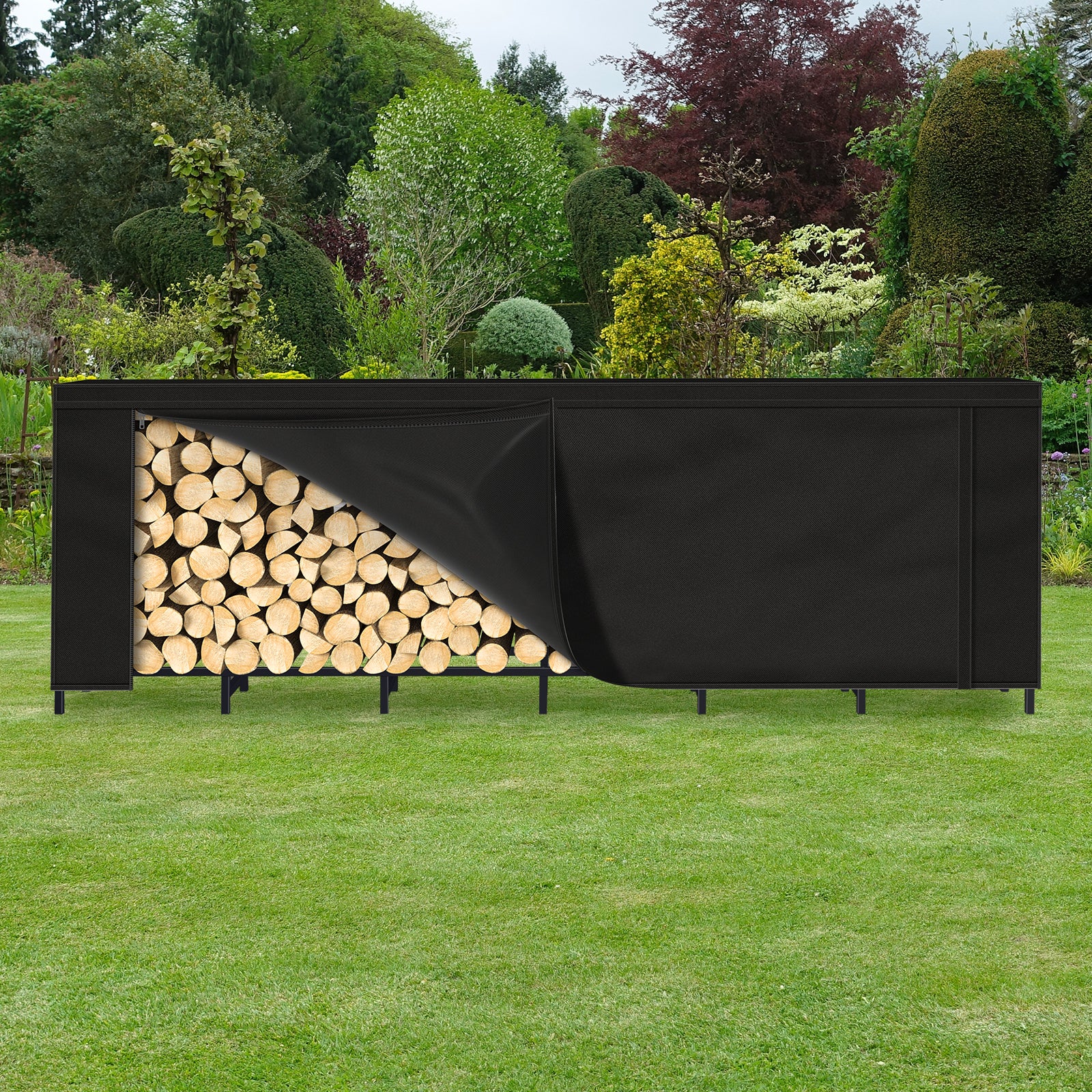 8ft All-Weather Firewood Gallery | Heavy-Duty Log Stacker with Waterproof Protective Cover