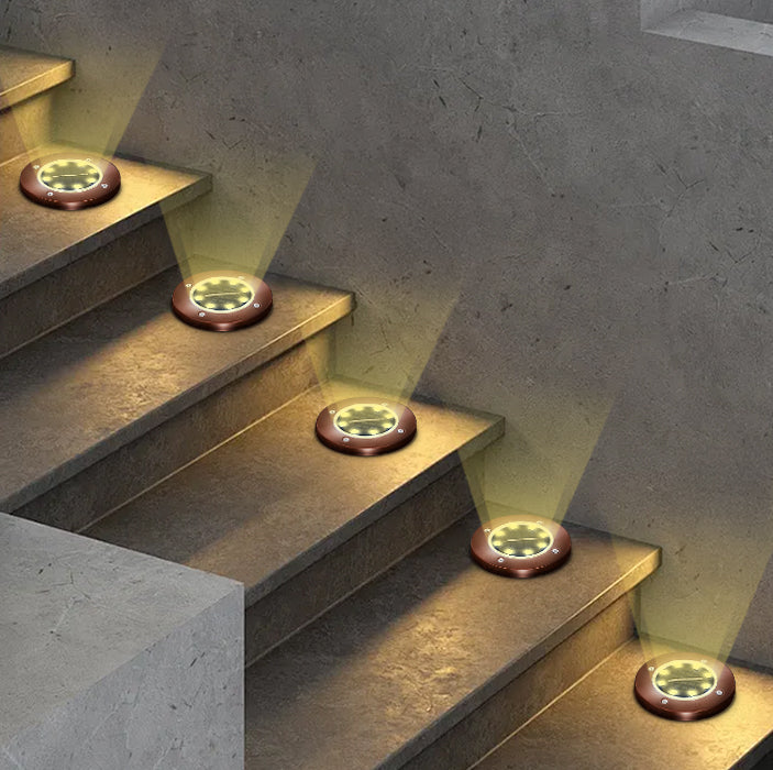 8 Pack Solar In-Ground Lights, Bronze 8-LED Waterproof Disc Lights, Auto On/Off Solar Landscape Lights for Pathway, Yard, Patio, Walkway