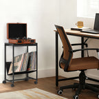 Vintage Vinyl Storage Unit and Turntable Station, Compact Black Side Table with 70 LP Capacity for Home Audio Setup