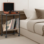 Vintage Vinyl Storage Unit and Turntable Station, Compact Black Side Table with 70 LP Capacity for Home Audio Setup
