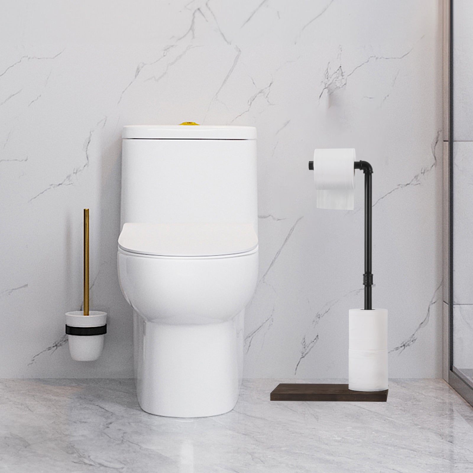Toilet Paper Holder Stand, Set of 2 Freestanding Toilet Paper Holder, Standing Toilet Paper Holder with Reserve Storag Bathroom Toilet Paper Roll Holder with Wooden Base