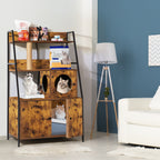 Hidden Cat Litter Box Enclosure with Charging Station, Large Wood Pet House Furniture with Storage Shelves and Entry Hole, Rustic Brown,