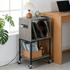 3-Tier Turntable Station and Vinyl Storage Cabinet with Built-in Charging Port, Versatile End Table for Media Organization in Living Room or Bedroom