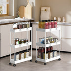 3-Tier Slim Rolling Storage Cart, 2-Pack - Mobile Shelving Unit Organizer for Kitchen & Bathroom