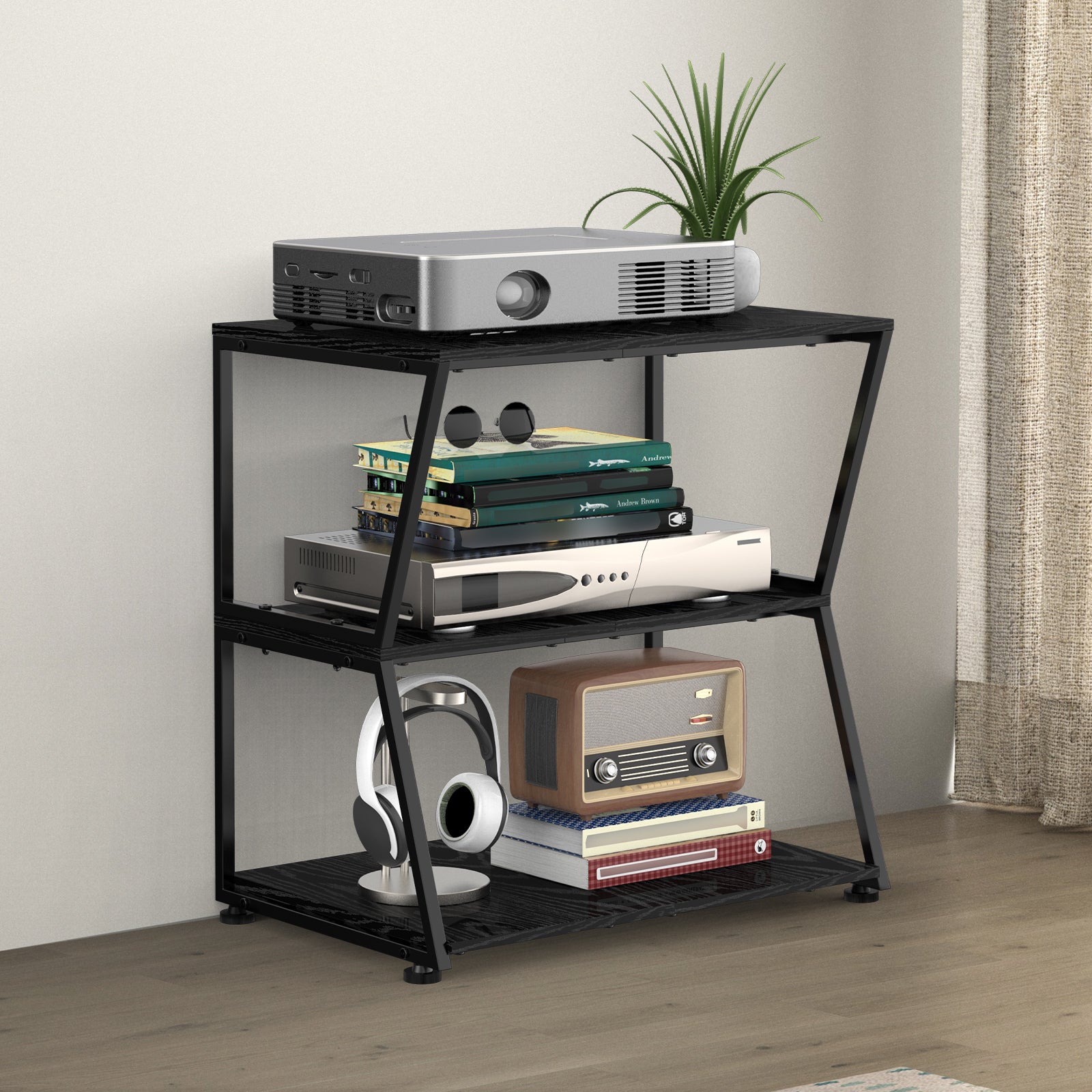 3-Tier Media Stand & Record Player Table - Industrial AV Audio Rack for DVD Players, Game Consoles & WiFi Routers, Stylish Living Room Organizer