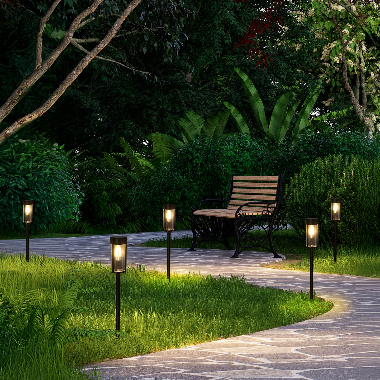 6 Pack Solar Pathway Lights - Warm White LED Outdoor Garden Lights, Auto On/Off Solar Powered Landscape Lighting for Yard, Patio, Walkway & Driveway