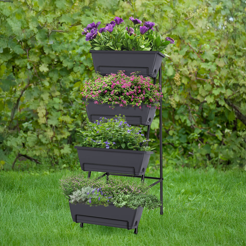 4-Tier Vertical Raised Garden Bed - Elevated Planter Box for Herbs, Vegetables & Flowers, Space-Saving Indoor/Outdoor Standing Planter, Grey